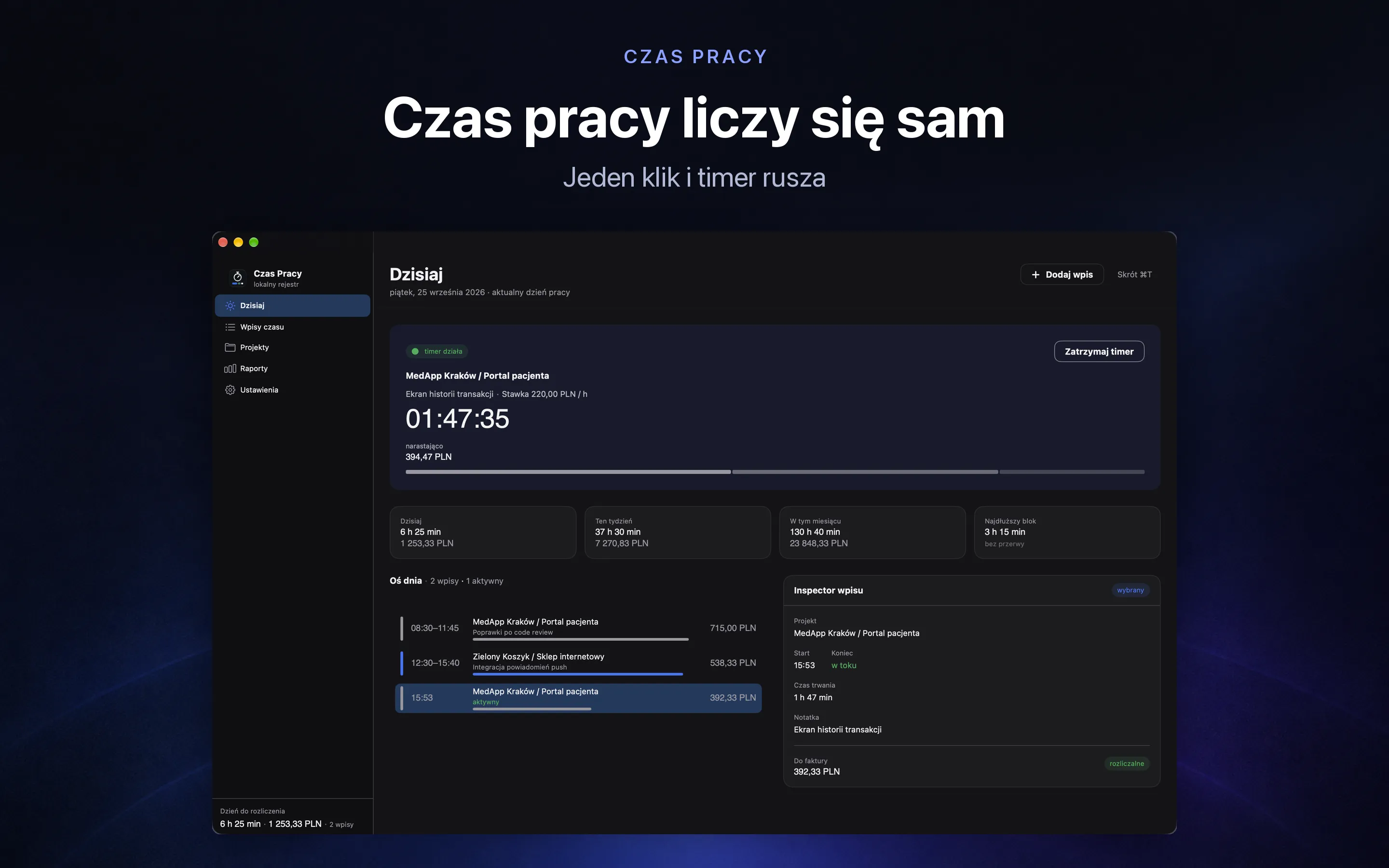 Czas Pracy zrzut ekranu 1